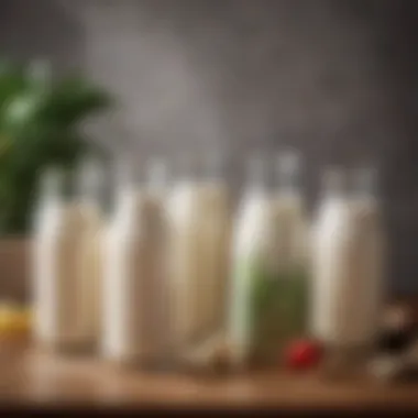 Diverse Plant-Based Milks Plant-based milk alternatives in transparent containers