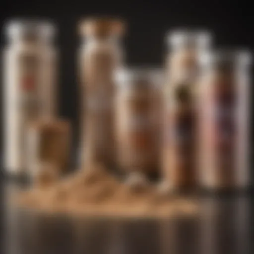 Selection of diverse protein powders in various containers