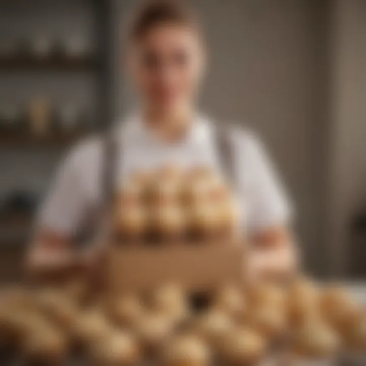 Delivery person holding a box of freshly baked cupcakes