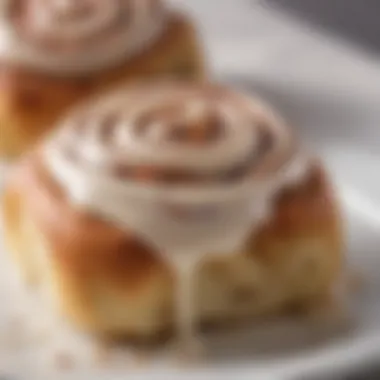 A beautifully plated gluten-free cinnamon roll drizzled with icing, inviting to the taste.