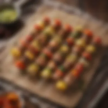 Savory Skewers for Camping Delicious skewers arranged on a picnic blanket