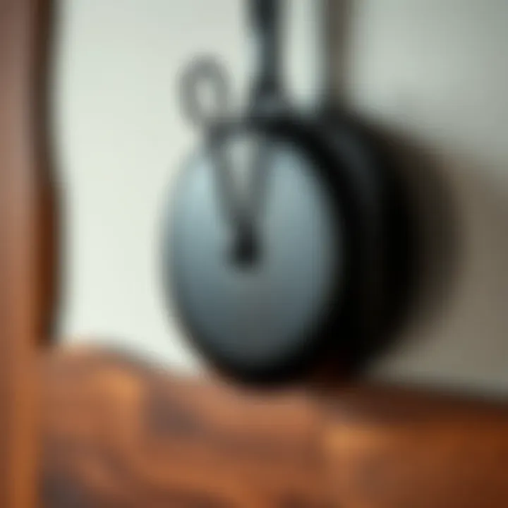 Close-up of a cast iron skillet wall hook showcasing its robust craftsmanship