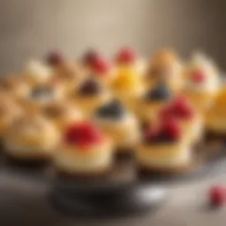 A variety of cheesecake bites on a decorative platter showcasing different flavors.