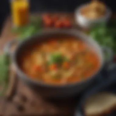 Aromatic Fusion A simmering pot of vegetable soup with herbs and spices enhancing the aroma.