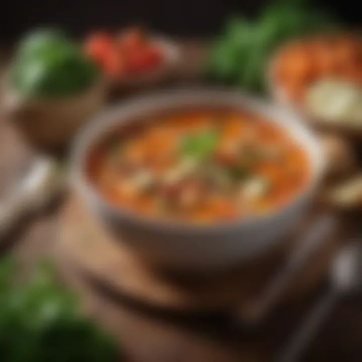 A vibrant bowl of chunky vegetable soup showcasing an array of fresh vegetables.