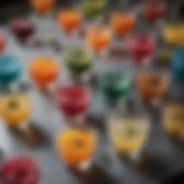 The Palette of Flavors: Spirits and Mixers A collection of vibrant spirits and mixers displayed artistically
