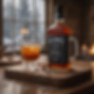 A rustic setting featuring Jack Daniel's Winter Jack next to a steaming mug of hot cider.