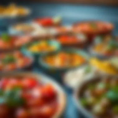 An array of colorful salsas served in small bowls