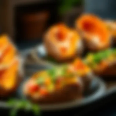 Colorful presentation of baked sweet potatoes