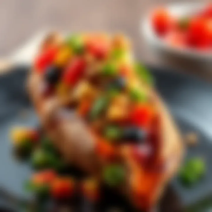 Baked sweet potato with savory toppings