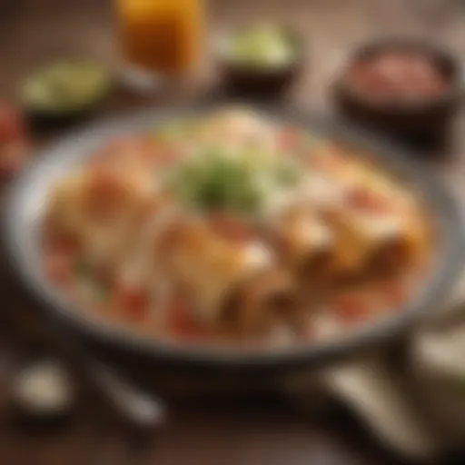 A vibrant plate of traditional Tex-Mex cuisine showcasing enchiladas and rice