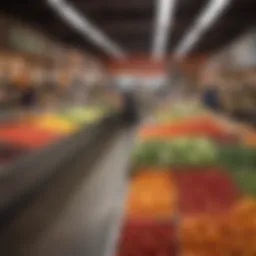A vibrant food market showcasing fresh produce and local ingredients