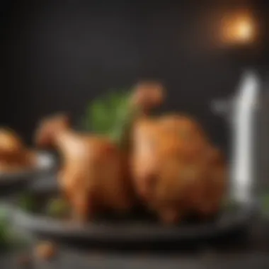 Gourmet Air-Fried Chicken An elegant presentation of air-fried chicken garnished with herbs.