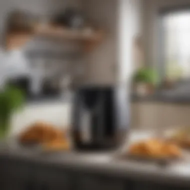 Modern Air Fryer in Kitchen A stylish air fryer placed on a kitchen counter, ready for use.