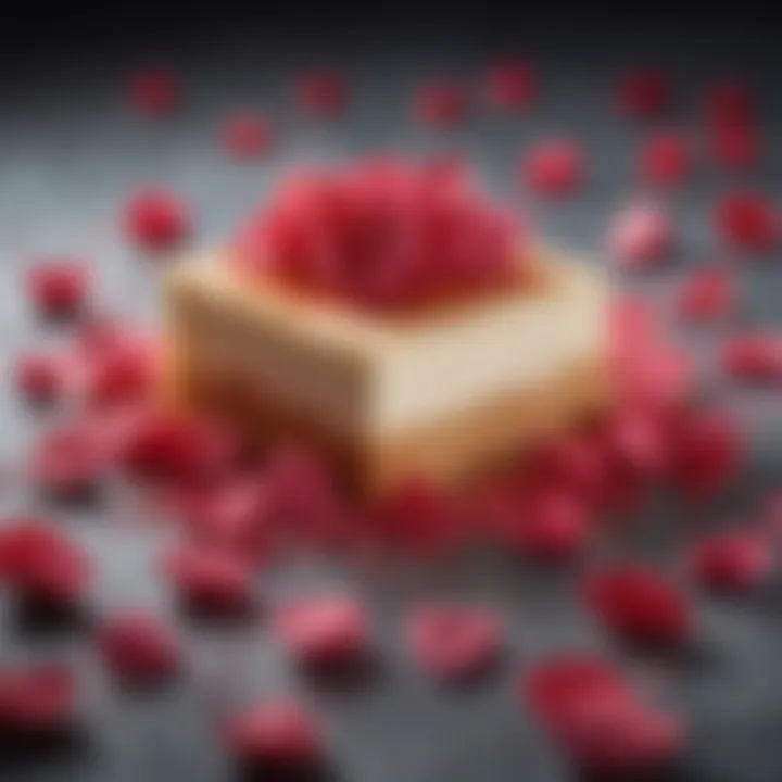 A beautifully garnished dessert featuring rose petals