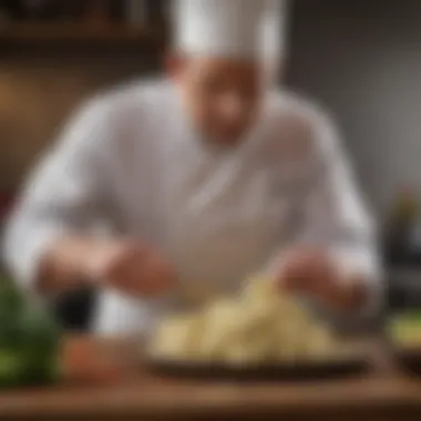 A chef slicing into a beautifully roasted cauliflower