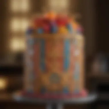 Intricate Design of a Custom Birthday Cake A beautifully decorated custom cake showcasing intricate designs and vibrant colors.