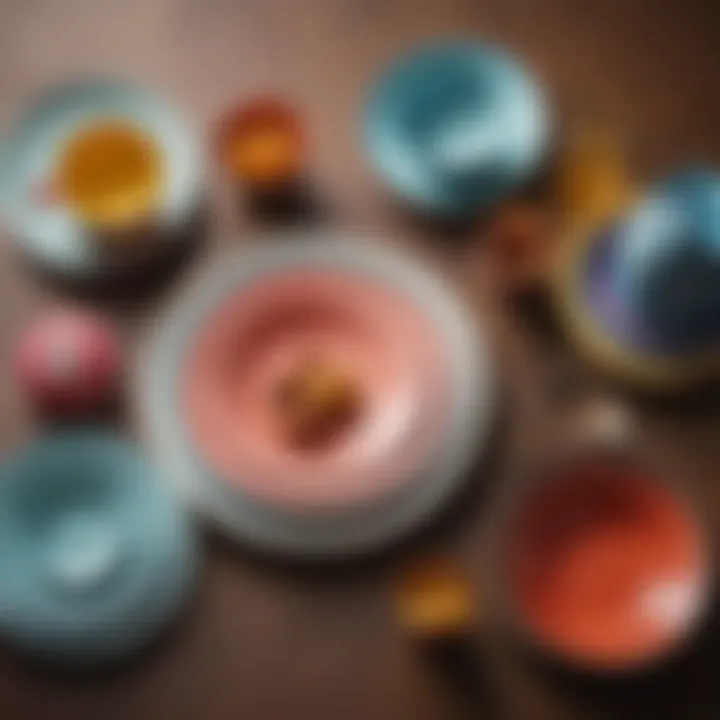 Artistic display of colored dinnerware