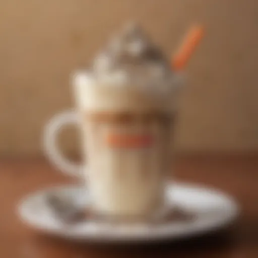 A beautifully crafted cup of Dunkin's White Chocolate Mocha topped with whipped cream and chocolate drizzle.