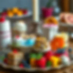 A vibrant array of colorful no-bake desserts elegantly arranged on a decorative platter.