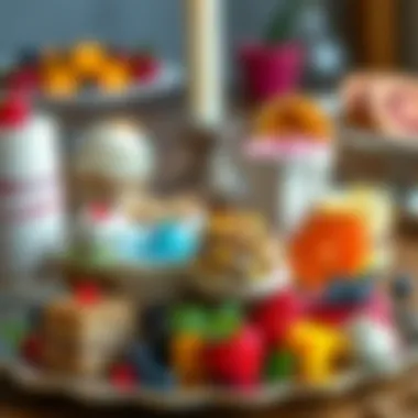 A Feast of No-Bake Delights A vibrant array of colorful no-bake desserts elegantly arranged on a decorative platter.