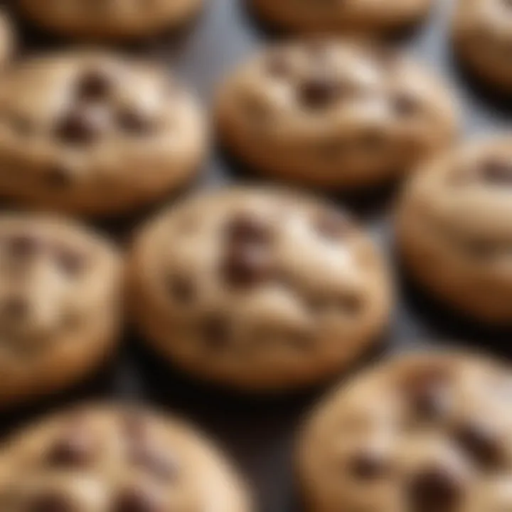 Close-up of chocolate chip cookies with gooey chocolate melting in the center