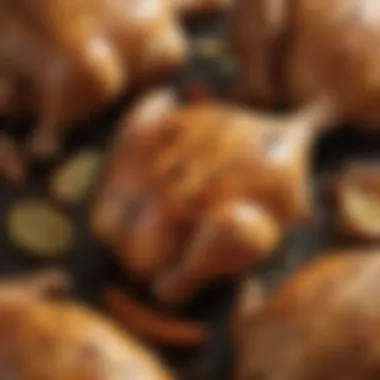 A close-up of seasoned chicken ready for cooking.