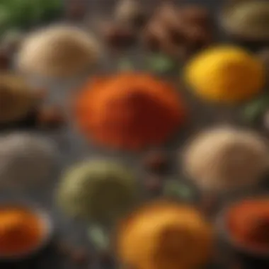 A Colorful Palette of Seasoning Ingredients A vibrant array of spices and herbs used for chicken seasoning.