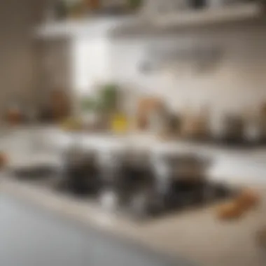 An organized kitchen showcasing sparkling clean pots and pans
