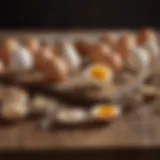 A variety of egg replacers displayed on a rustic wooden table