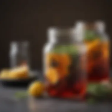 A fire tonic infusion with herbs steeping in a glass jar