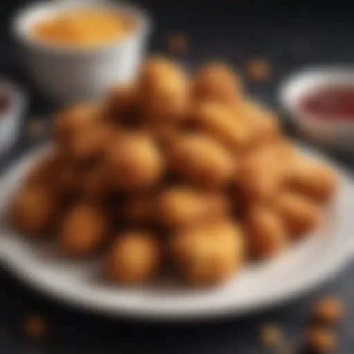 An appetizing plate of crispy fried popcorn chicken with a side of dipping sauce.