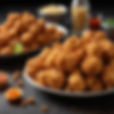 A beautifully arranged platter showcasing fried popcorn chicken alongside complementary side dishes.