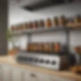 Elegant spice shelf above stove with various jars