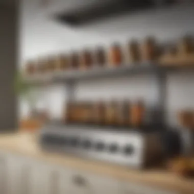 Stylish Over Stove Spice Shelf Design Elegant spice shelf above stove with various jars