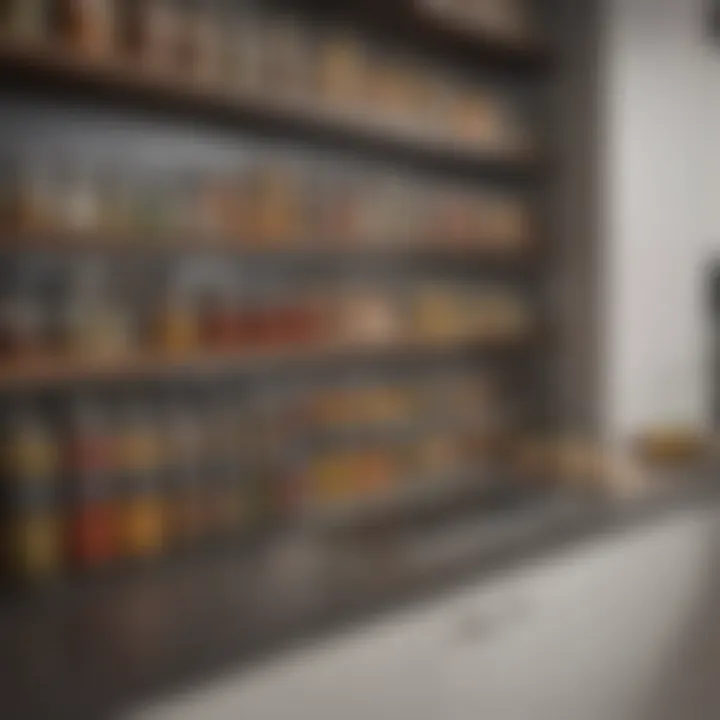 Modern kitchen featuring a well-organized spice shelf