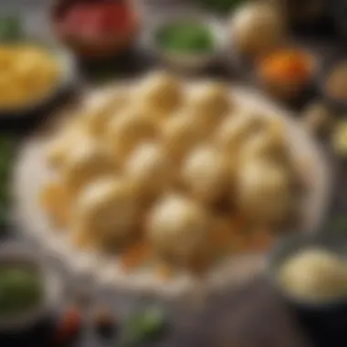 Close-up of potato dumpling mix ingredients arranged artfully