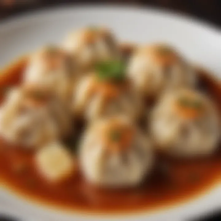 Traditional German dumplings served with a rich sauce