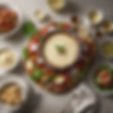 Beautifully Arranged Table with Caesar Dressing A beautifully arranged table featuring gluten-free Caesar dressing and salads