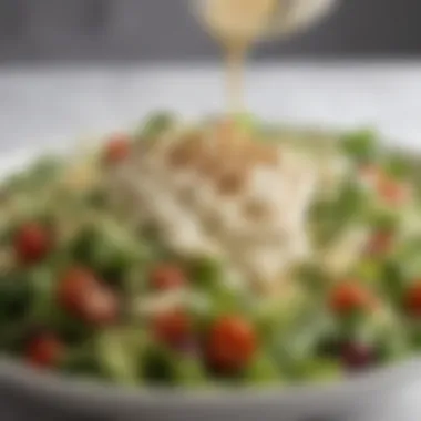 Elegant Salad with Caesar Dressing An elegant salad adorned with gluten-free Caesar dressing and garnishes