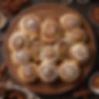 An array of gluten-free cinnamon roll ingredients arranged artfully on a wooden table.