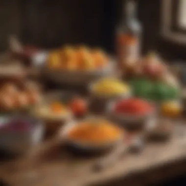 Budget-Friendly Ingredients A vibrant display of budget-friendly ingredients on a rustic table.