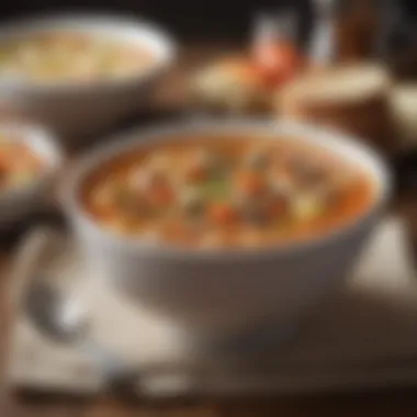 Hearty Low-Fat Soup A bowl of hearty soup made with low-fat ingredients