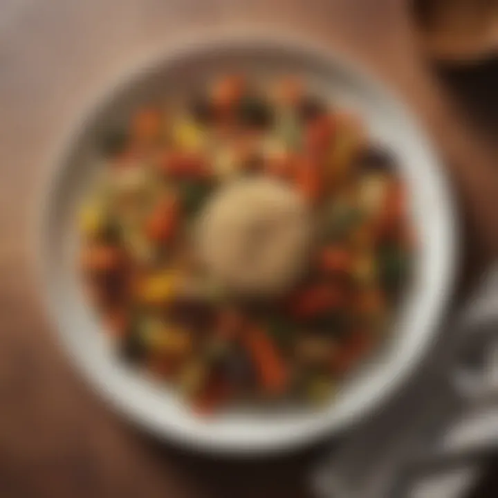 A plate of quinoa and roasted vegetables beautifully arranged