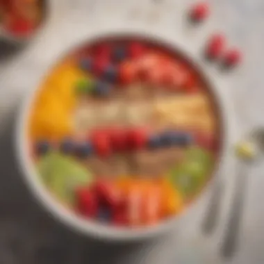 Refreshing Smoothie Bowl A colorful bowl of smoothie topped with fruits and seeds