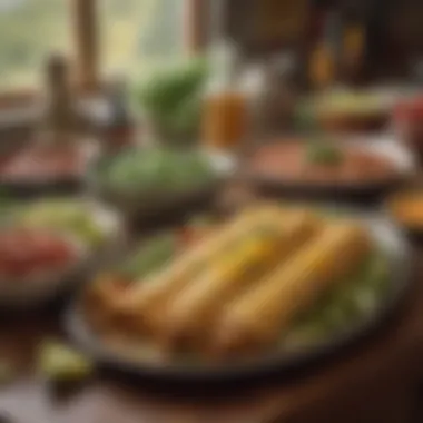 A traditional Mexican kitchen setting with ingredients for enchiladas laid out