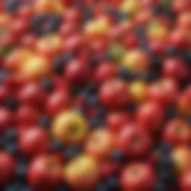 Vibrant High-Fiber Fruits A vibrant display of assorted high-fiber fruits including apples and berries.