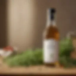Bottle of vinegar with fresh herbs