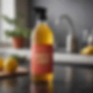Homemade Vinegar Cleaner Ready for Use DIY vinegar cleaner in a spray bottle on a countertop