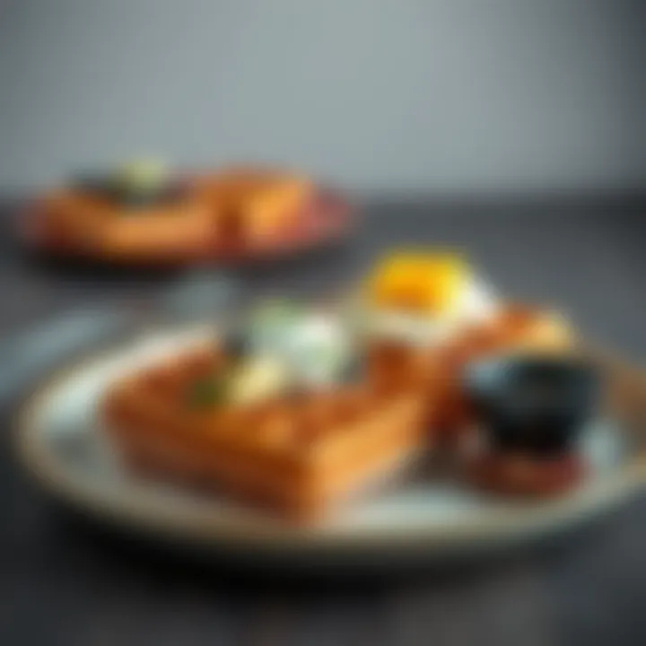 Plated Keto Waffles with Toppings Artfully plated keto waffles with various toppings